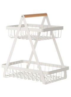NOVOLAN NOVOLAN Fruit Storage Organizer 2 Tier Vegetable Storage Rack, Detachable Assembly & Convenient Storage Wooden Hand Basket Wrought Iron Fruit Rack Fruit Basket Double Storage Double-Layer (white)  - Image 1