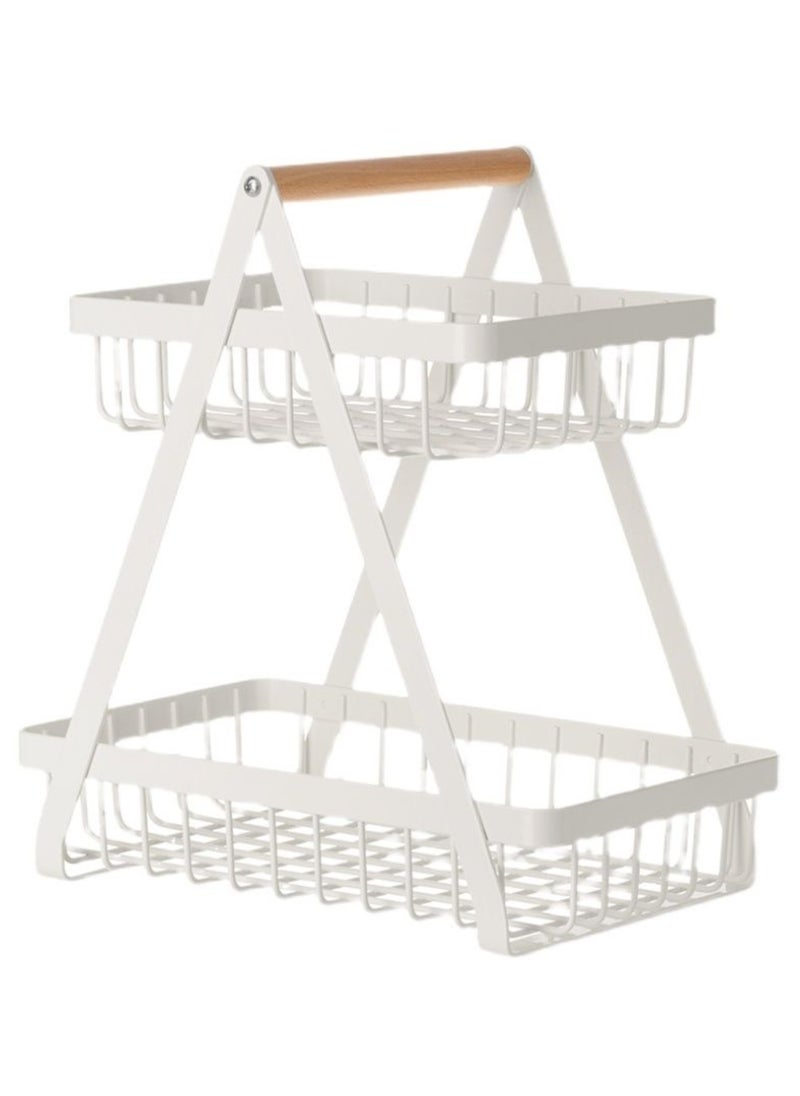 NOVOLAN NOVOLAN Fruit Storage Organizer 2 Tier Vegetable Storage Rack, Detachable Assembly & Convenient Storage Wooden Hand Basket Wrought Iron Fruit Rack Fruit Basket Double Storage Double-Layer (white)  - Image 1