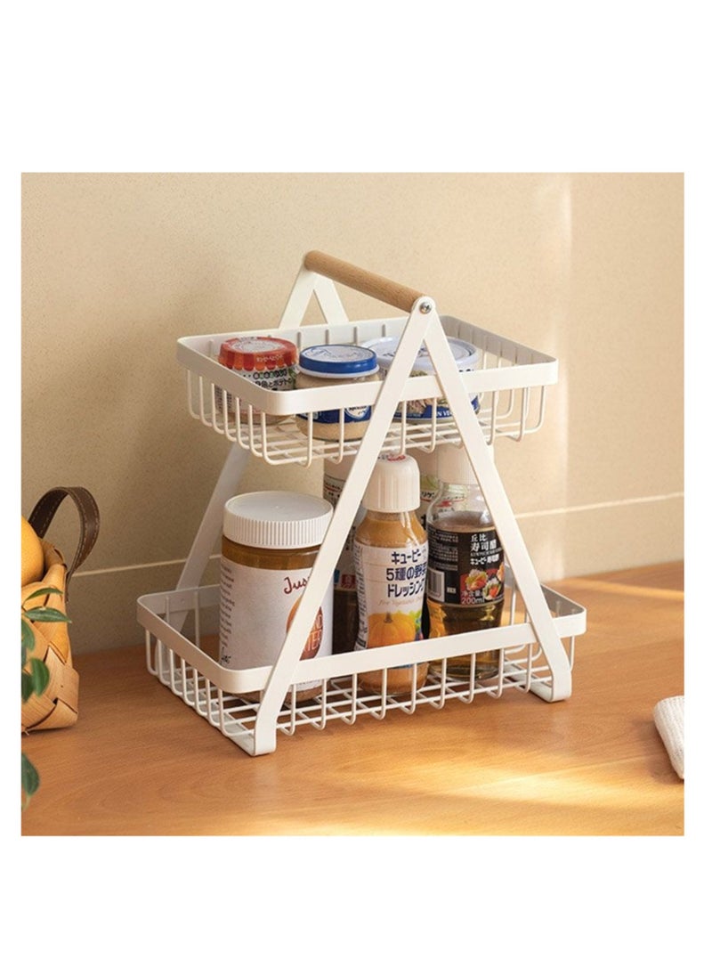 NOVOLAN NOVOLAN Fruit Storage Organizer 2 Tier Vegetable Storage Rack, Detachable Assembly & Convenient Storage Wooden Hand Basket Wrought Iron Fruit Rack Fruit Basket Double Storage Double-Layer (white)  - Image 5