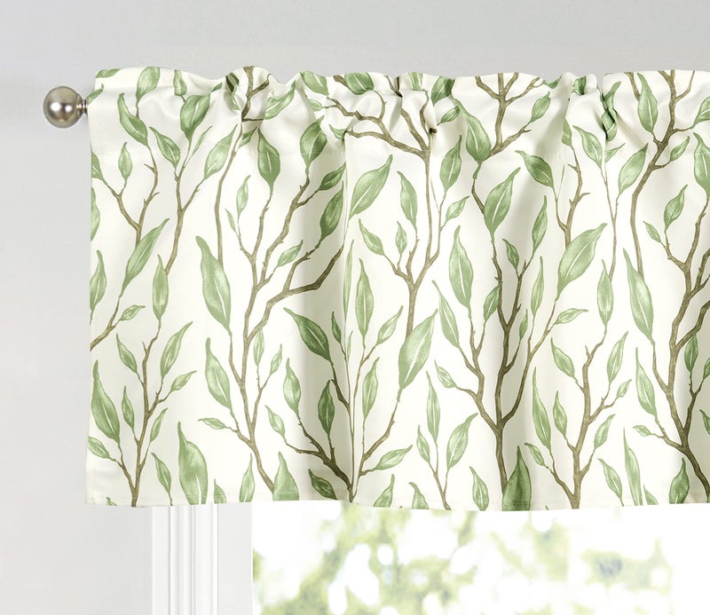 Annlaite Flower Floral Branch Leaves Thermal Insulated Window Curtain Valance Rod Pocket 52 Inch by 18 Inch Green 52x18