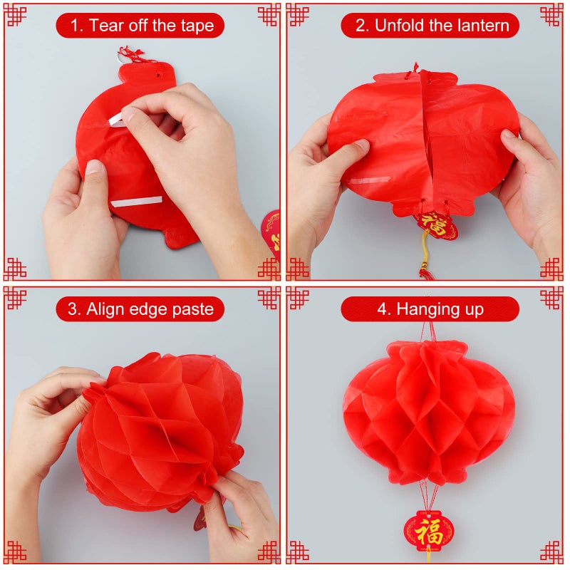 Mudder 20 Pieces Chinese Japanese Paper Lanterns Chinese New Year Decorations Includes Cherry Paper Lanterns for Hibachi Party Restaurant Wedding Decor(White and Red,Traditional Style) - Image 5