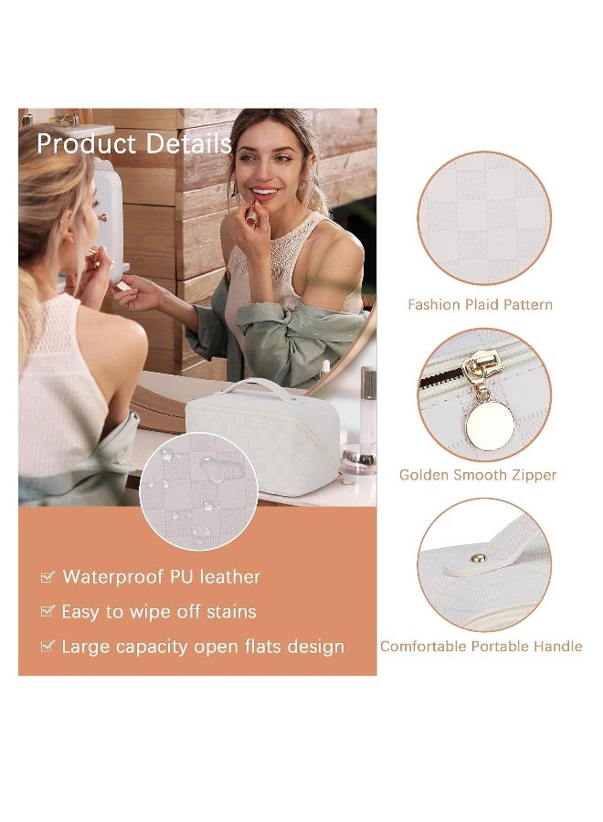 JOMILA Large Capacity Travel Cosmetic Bag Portable Makeup Bags for Women Travel Toiletry Bag Waterproof Leather Checkered Makeup Organizer Bag, Roomy Cosmetic Bag for Women and Girls - Image 3