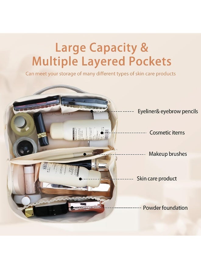 JOMILA Large Capacity Travel Cosmetic Bag Portable Makeup Bags for Women Travel Toiletry Bag Waterproof Leather Checkered Makeup Organizer Bag, Roomy Cosmetic Bag for Women and Girls - Image 4