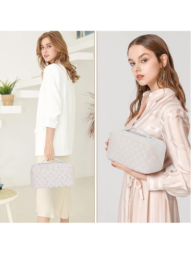 JOMILA Large Capacity Travel Cosmetic Bag Portable Makeup Bags for Women Travel Toiletry Bag Waterproof Leather Checkered Makeup Organizer Bag, Roomy Cosmetic Bag for Women and Girls - Image 5