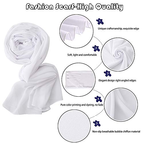 Yeieeo Chiffon Wrap Head Scarf Premium Solid Color Scarf for Women (White) - Image 2