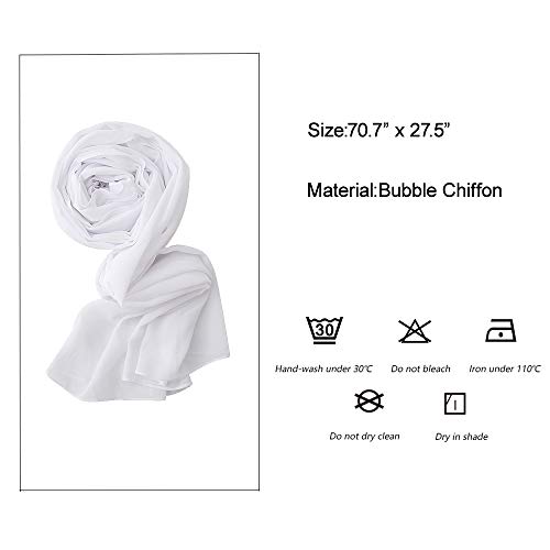 Yeieeo Chiffon Wrap Head Scarf Premium Solid Color Scarf for Women (White) - Image 3