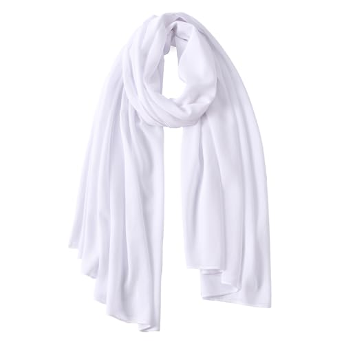 Yeieeo Chiffon Wrap Head Scarf Premium Solid Color Scarf for Women (White) - Image 1