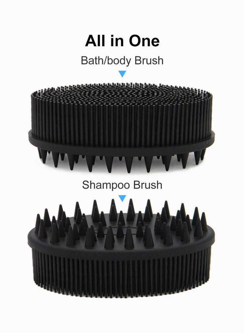 SYOSI Upgrade Silicone Body Scrubber and Hair Shampoo Brush, All in One, Premium Silicone Loofah, Exfoliating Body Brush, Shower Scrubber for Body, Scalp Massager for Women, Men, Pet 1PC Black  - Image 2