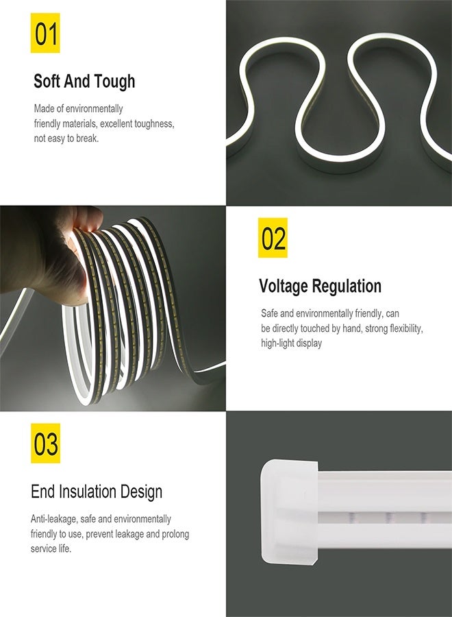 كوميسوباو أضواء شريطية مرنة LED، 15 مترًا، 3 ألوان، أوضاع إضاءة متعددة، قابلة للتعتيم، أضواء حبلية LED مقاومة للماء، شريط LED نيون سيليكون 3000 كلفن، مناسب لديكور المنزل الداخلي وغرف النوم (أزرق/أبيض/أبيض دافئ). - Image 2