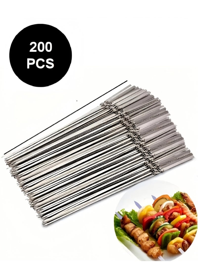 200PCS 30cm BBQ Skewers Stainless Steel Skewers Meat Sticks BBQ Kebab Skewers Metal Flat Roasting Fork Turkish Grill Skewer Camping Picnic Tool - Image 1