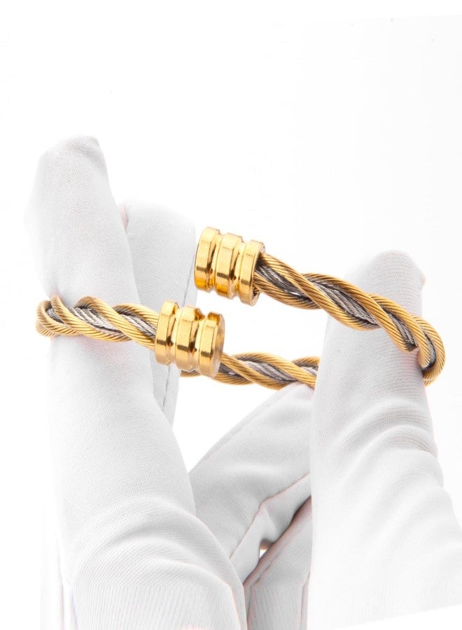 wynameleri Durable Men's Twisted Gold Stainless Steel Bracelet with Classic Design - Image 2