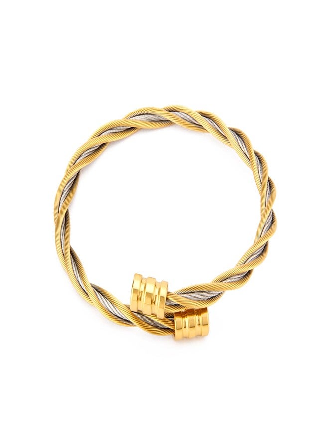 wynameleri Durable Men's Twisted Gold Stainless Steel Bracelet with Classic Design - Image 1