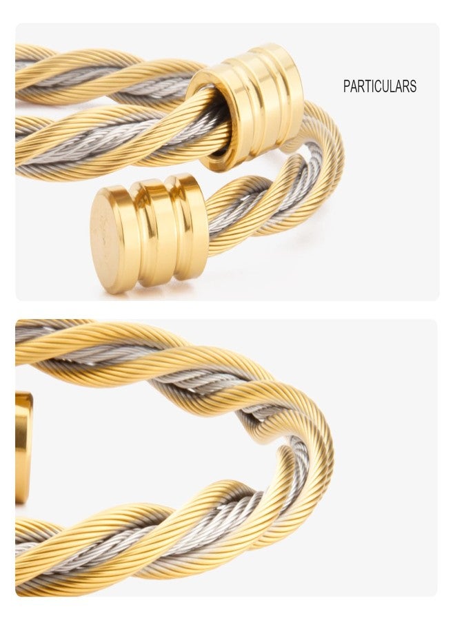 wynameleri Durable Men's Twisted Gold Stainless Steel Bracelet with Classic Design - Image 4