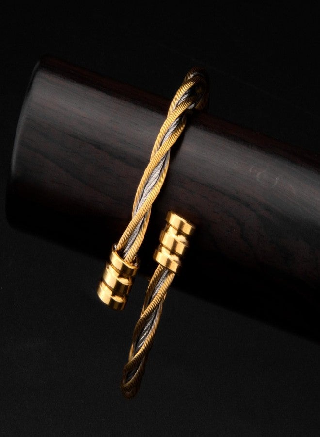 wynameleri Durable Men's Twisted Gold Stainless Steel Bracelet with Classic Design - Image 5