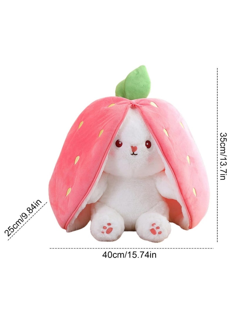Rabbit Cuddly Toy Hide 20-25 cm, Rabbit Cuddly Toy Plush Toy, Bunny in Strawberry Bag Soft Toy, Creative Plush Toy Gift, for Boys Girls Babies Children Adults Birthday - Image 2