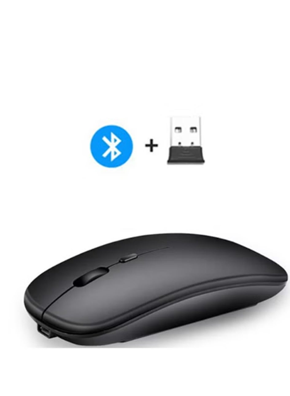 Wireless Bluetooth Mouse, Bluetooth 5.1 + 2.4GHz USB Wireless Receiver, Type-C Rechargeable Silent Bluetooth Wireless Mouse for PC, Laptop, Tablet, Mobile Phone, 3 Presets Adjustable DPI (Black)