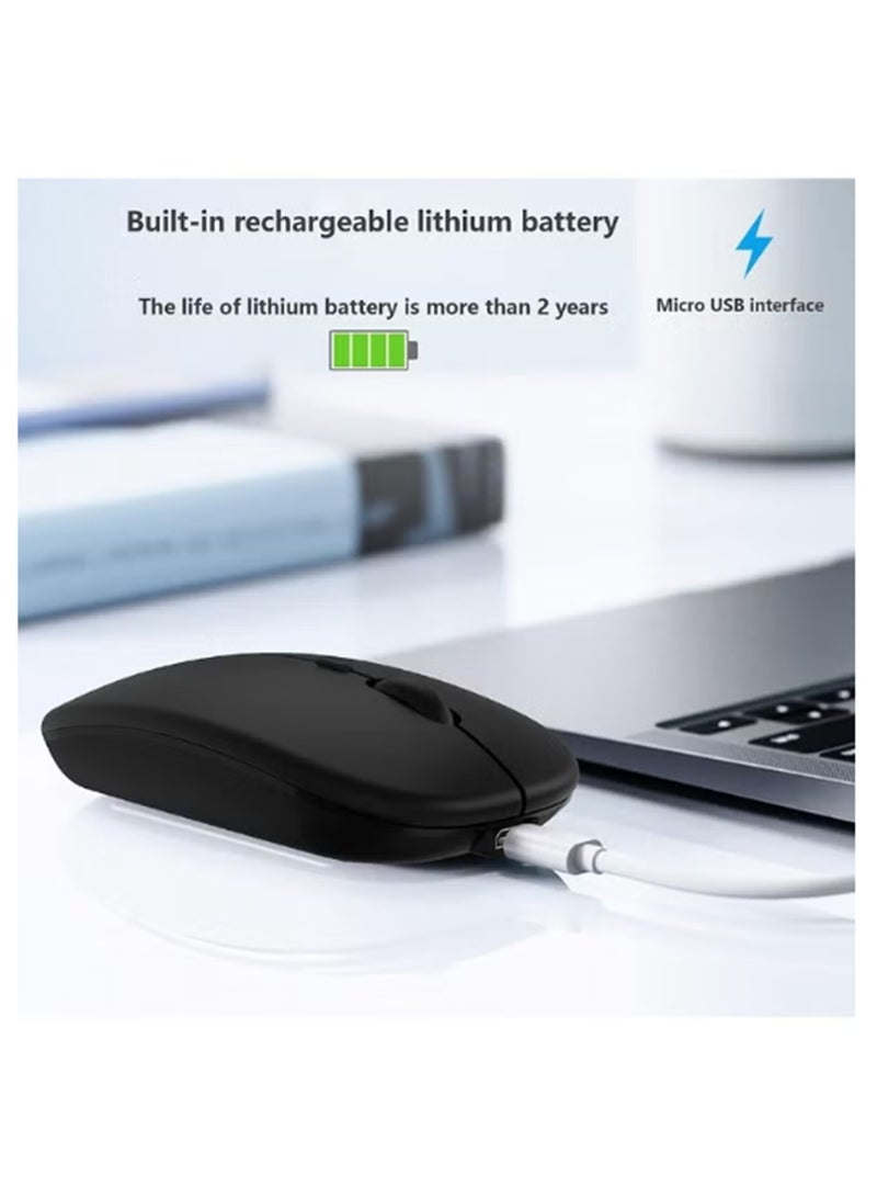 أوماكس ماوس بلوتوث لاسلكي، مستقبل لاسلكي USB بلوتوث 5.1 + 2.4 جيجاهرتز، ماوس لاسلكي بلوتوث صامت قابل لإعادة الشحن من النوع C لأجهزة الكمبيوتر الشخصية والكمبيوتر المحمول والكمبيوتر اللوحي والهاتف المحمول، 3 إعدادات مسبقة قابلة للتعديل DPI (أسود) - Image 2