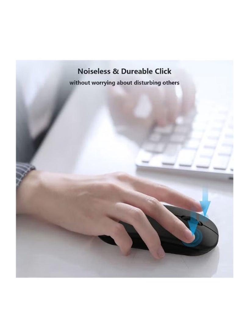 أوماكس ماوس بلوتوث لاسلكي، مستقبل لاسلكي USB بلوتوث 5.1 + 2.4 جيجاهرتز، ماوس لاسلكي بلوتوث صامت قابل لإعادة الشحن من النوع C لأجهزة الكمبيوتر الشخصية والكمبيوتر المحمول والكمبيوتر اللوحي والهاتف المحمول، 3 إعدادات مسبقة قابلة للتعديل DPI (أسود) - Image 3