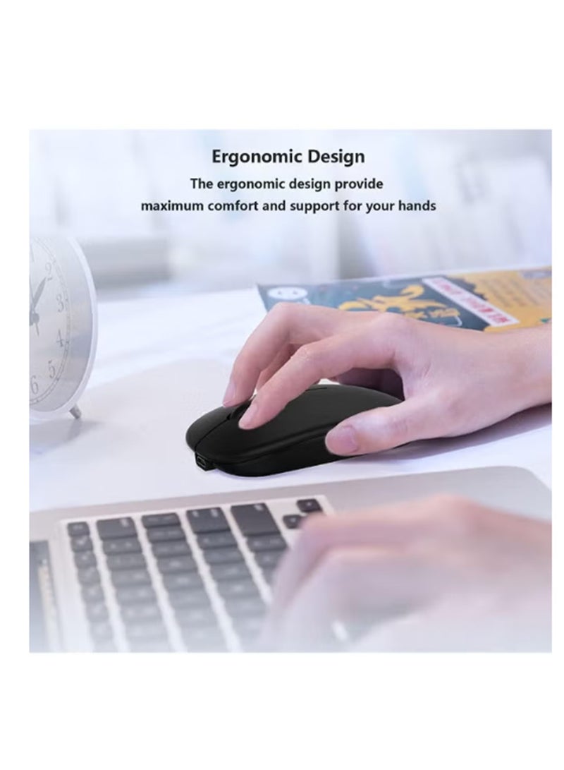 أوماكس ماوس بلوتوث لاسلكي، مستقبل لاسلكي USB بلوتوث 5.1 + 2.4 جيجاهرتز، ماوس لاسلكي بلوتوث صامت قابل لإعادة الشحن من النوع C لأجهزة الكمبيوتر الشخصية والكمبيوتر المحمول والكمبيوتر اللوحي والهاتف المحمول، 3 إعدادات مسبقة قابلة للتعديل DPI (أسود) - Image 4