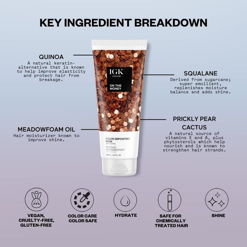 IGK Hair Gloss Toner & Color Depositing Mask | Fiery Copper Semi-Permanent | Vegan + Cruelty Free | On The Money - Image 3
