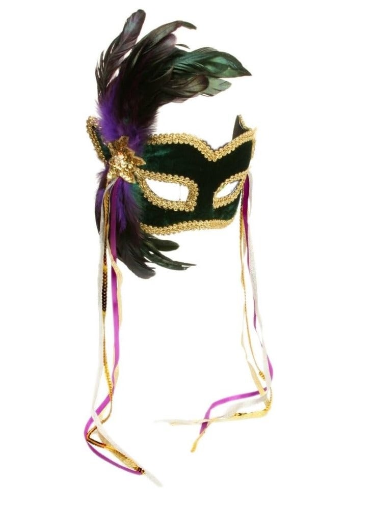Forum Novelties womens Deluxe Half Mask With Feathers Costume Accessory, Green, One Size US