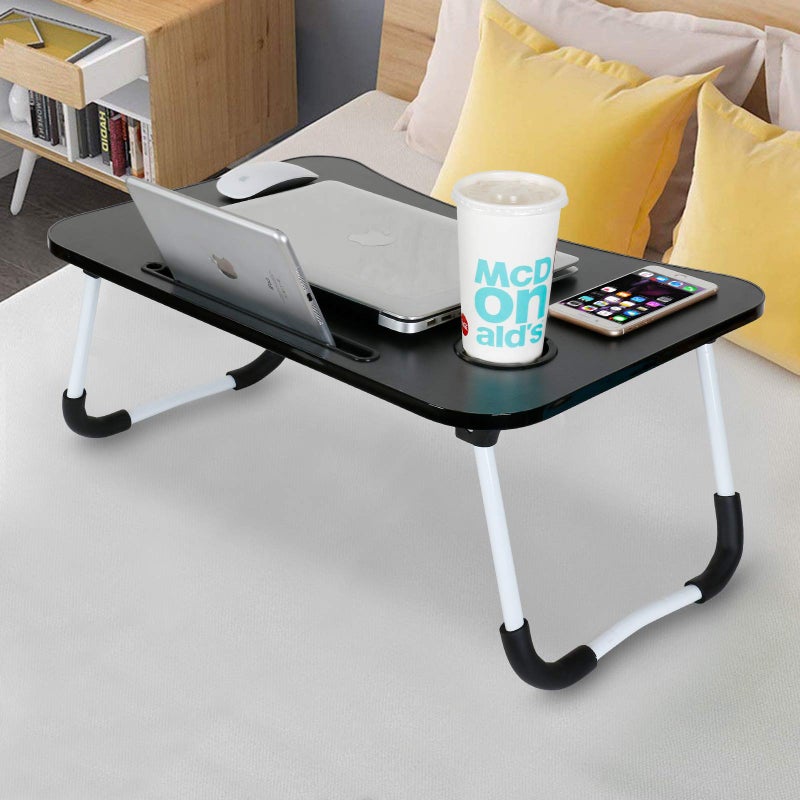 Charmdi foldable laptop table,portable laptop bed tray desk,folding breakfast tray lap desks bed trays with cup holder,notebook reading stand bed desk for sofa couch floor-black - Image 3