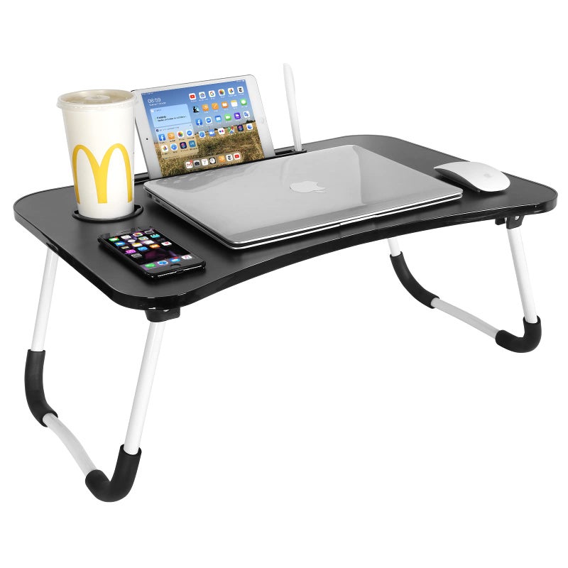 Charmdi foldable laptop table,portable laptop bed tray desk,folding breakfast tray lap desks bed trays with cup holder,notebook reading stand bed desk for sofa couch floor-black - Image 5