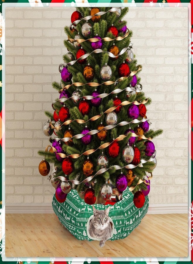 Yeyeplum Cat Tunnel Christmas Tree Skirt Cat Bed Indoor 3 ft x 3 ft x 10 Inch Kitten Donut Tunnel with Ball Peekaboo Cave Pet Bed Round Hideaway Holiday Cave Circle Pets Gift(Green Elk) - Image 5