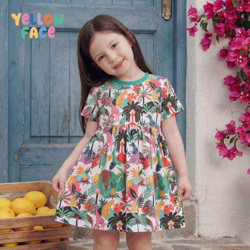 2026 Summer Fashion Girls Princess Dress with Animal Print, Round Neck - Image 1
