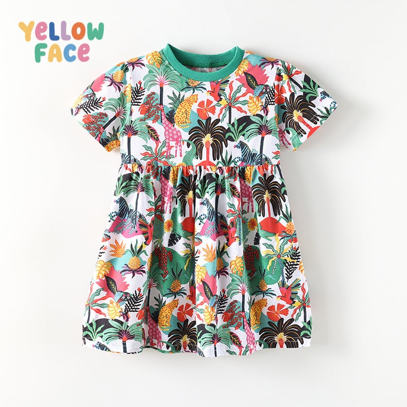 2026 Summer Fashion Girls Princess Dress with Animal Print, Round Neck - Image 2