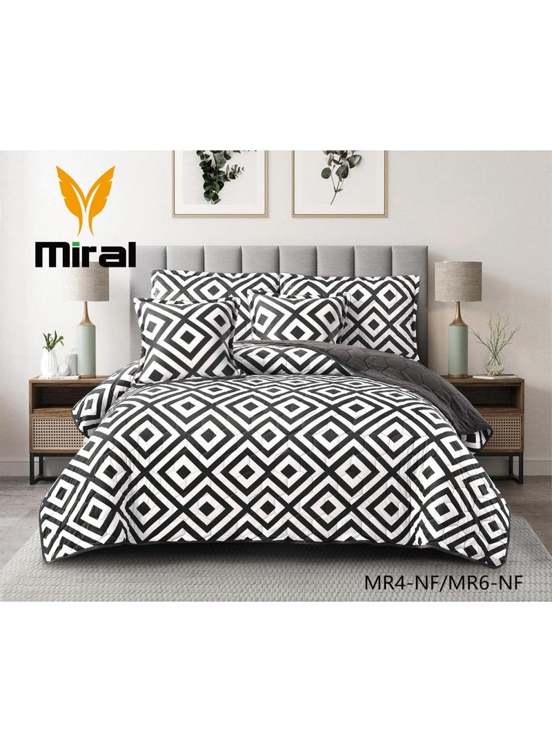 ميرال مفرش شتوي نفر ونص مضغوط، مقاس 160×210 سم | 4 قطع | وجه مشجر ووجه فرو، بتصميم سداسي فاخر - Image 1