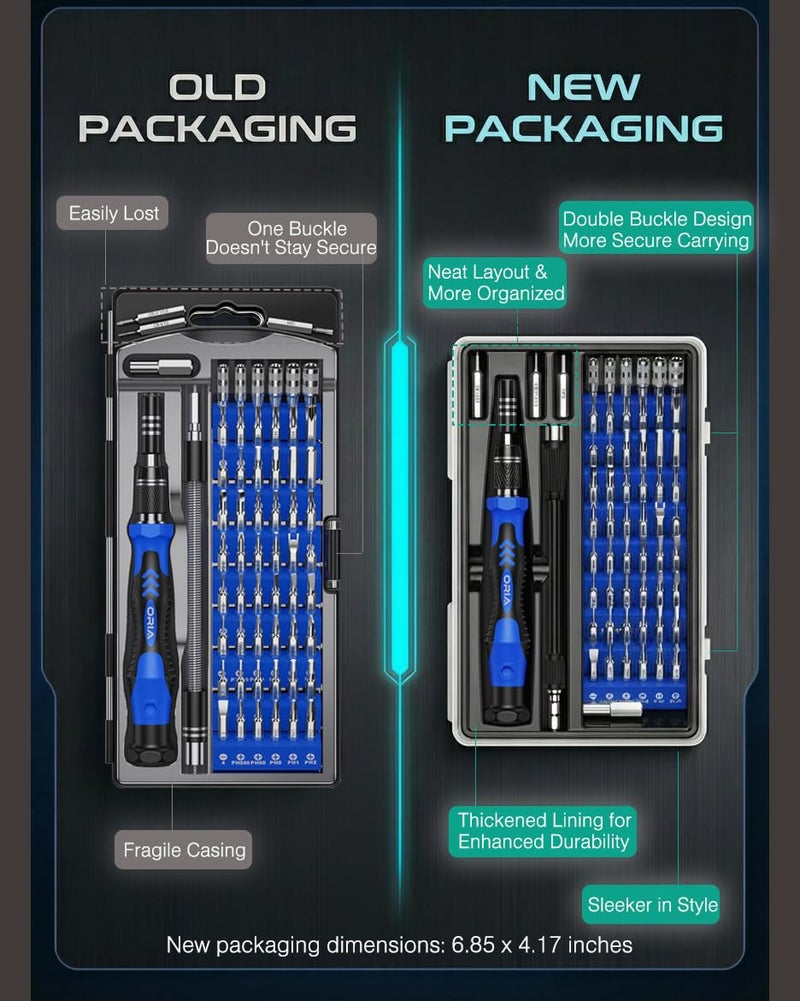 ORIA Precision Screwdriver Set, 61 in 1 Small Screwdriver Set with 57 Precision Bits, Portable Repair Tool Kit, Magnetic Screw Driver Kit with Extension Rod for Smartphone, PC, Watch,Toys, Blue - Image 3