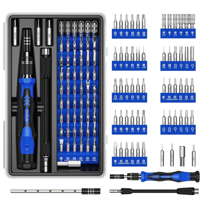 ORIA Precision Screwdriver Set, 61 in 1 Small Screwdriver Set with 57 Precision Bits, Portable Repair Tool Kit, Magnetic Screw Driver Kit with Extension Rod for Smartphone, PC, Watch,Toys, Blue - Image 1