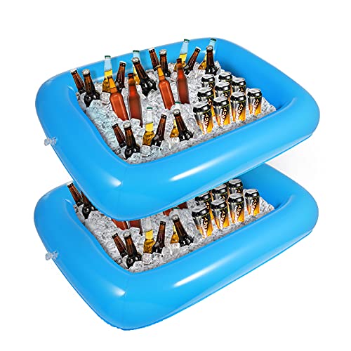 Hemoton 2 PCS Inflatable Serving Bar, Tray Food Drink Containers, Buffet Cooler with Drain Plug, Picnic Ice Food Serving Trays, for Indoor Outdoor BBQ Camping Picnic Pool Party Supplies - Image 1