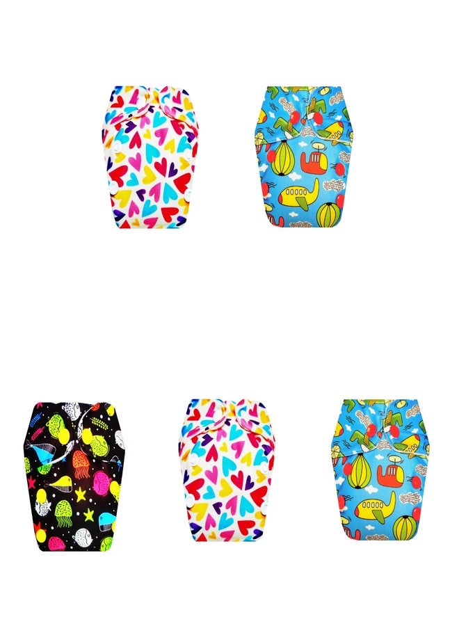 حفاضات قماشية فاخرة من دمبلدو للأطفال حديثي الولادة مع ماصة مدمجة (عبوة من 5) | ناعمة ولطيفة | قابلة لإعادة الاستخدام والغسل | سريعة الجفاف | تغيير حفاضات بدون قلق | من 0 إلى 4 أشهر | للجنسين - Image 1