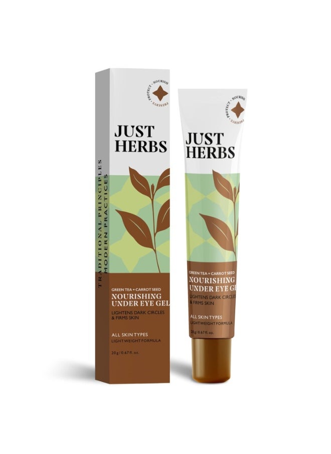 Just Herbs Nourishing Under Eye Gel Creme for Dark Circles, Eye Puffiness, Fine Lines & Wrinkles with Green Tea & Carrot Seed -For Men & Women 20 gm  - Image 1
