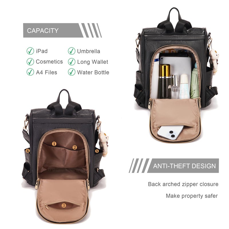 Soperwillton Women Fashion Backpack Purse Anti-Theft Leather Shoulder Bag Travel Multi Pockets Handbag Wallet Set 3pcs - Image 2