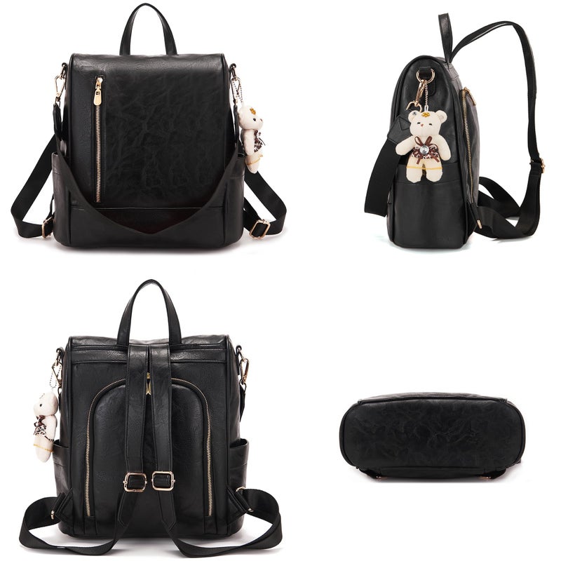 Soperwillton Women Fashion Backpack Purse Anti-Theft Leather Shoulder Bag Travel Multi Pockets Handbag Wallet Set 3pcs - Image 3