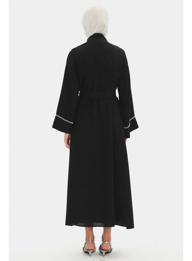 JUNE June Women Stone Detailed Flowy Abaya Black