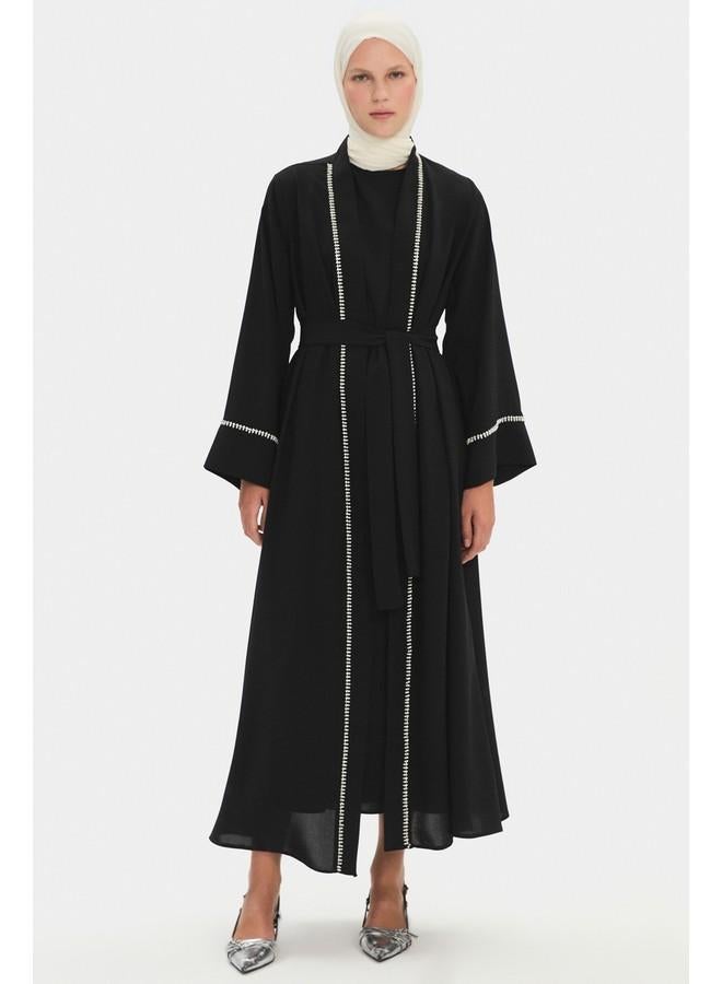 جون عباية سوداء نسائية بتفاصيل حجرية انسيابية من جوني - Image 1