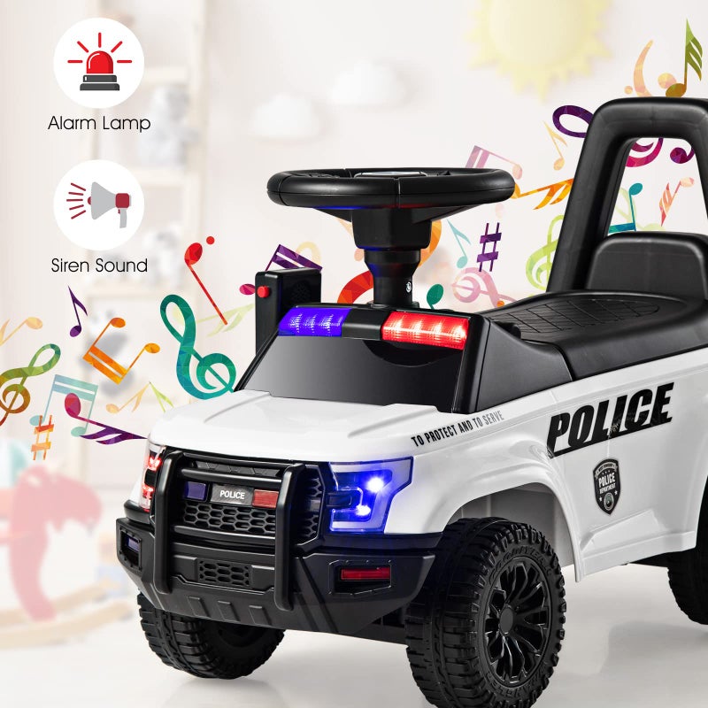 OLAKIDS Ride On Push Police Car, Toddler Foot-to-Floor Sliding Toy with Siren, Steering Wheel, Megaphone, Horn, Headlights, Under Seat Storage, Kids Racer Walking Gift for Boys Girls 1-3 (White) - Image 4