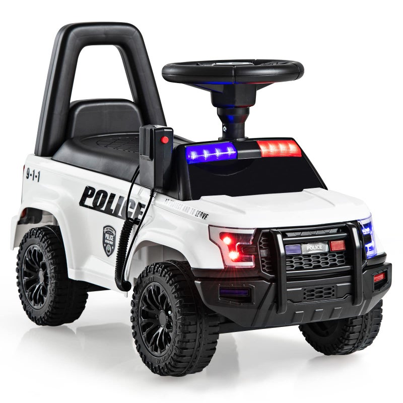 OLAKIDS Ride On Push Police Car, Toddler Foot-to-Floor Sliding Toy with Siren, Steering Wheel, Megaphone, Horn, Headlights, Under Seat Storage, Kids Racer Walking Gift for Boys Girls 1-3 (White) - Image 1