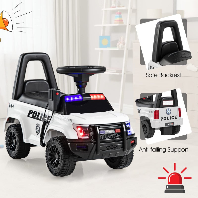 OLAKIDS Ride On Push Police Car, Toddler Foot-to-Floor Sliding Toy with Siren, Steering Wheel, Megaphone, Horn, Headlights, Under Seat Storage, Kids Racer Walking Gift for Boys Girls 1-3 (White) - Image 5