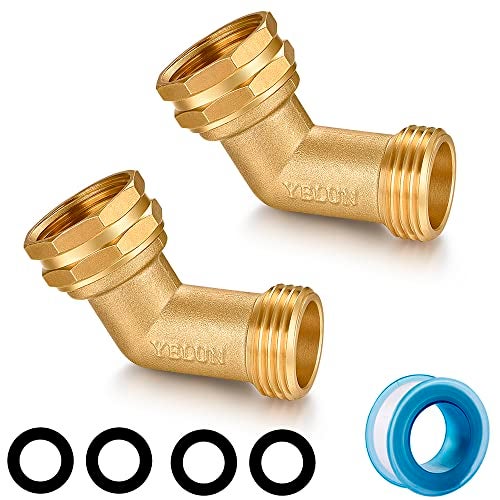 YELUN Garden Hose Elbow Connector 45 Degree Solid Brass Pipe Fittings -Eliminates Stress and Strain On RV Water Intake Hose Adapter 3/4" FHT x 3/4" MHT (45 Degree Hose Elbow) - Image 1