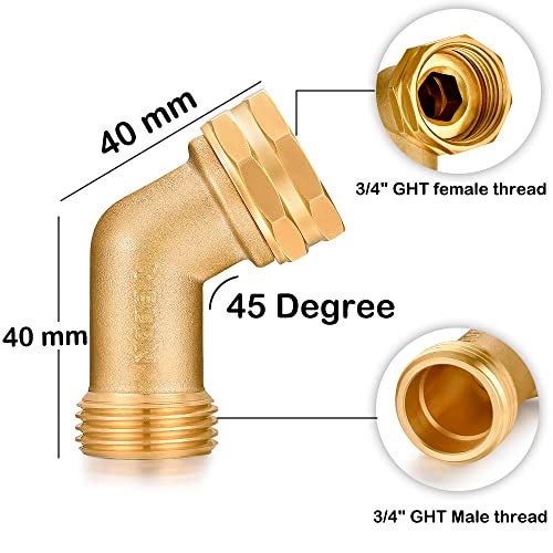 YELUN Garden Hose Elbow Connector 45 Degree Solid Brass Pipe Fittings -Eliminates Stress and Strain On RV Water Intake Hose Adapter 3/4" FHT x 3/4" MHT (45 Degree Hose Elbow) - Image 2