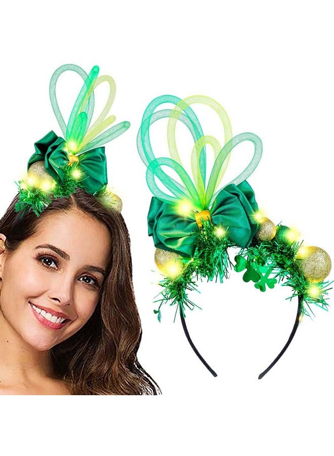 Uranian Light Up St. Patrick'S Day Headbands Led Green Shamrock Headband Glowing Irish Hair Band Holiday Festival Hair Accessories For Women And Girls - Image 1