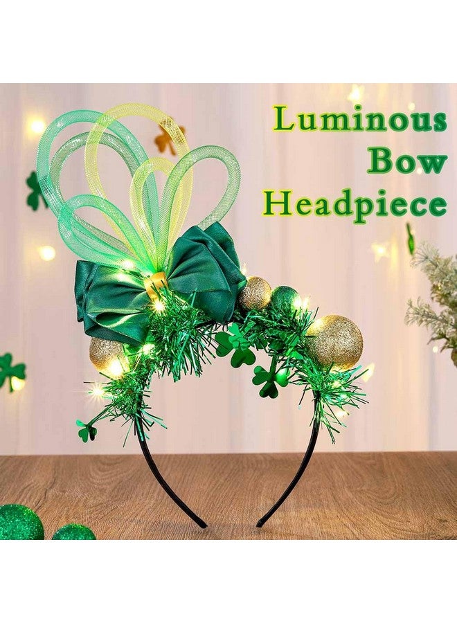 Uranian Light Up St. Patrick'S Day Headbands Led Green Shamrock Headband Glowing Irish Hair Band Holiday Festival Hair Accessories For Women And Girls - Image 2