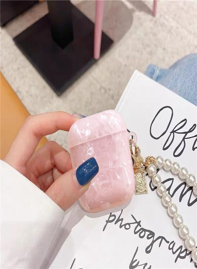 Olytop for Cute Glitter Airpods 2/1 Gen Case with Cleaner Pen,Shell Pattern Airpods 2nd/1st Generation Cover Protective Skin Girl Women with Luxury Pearl Keychain for Apple iPod 2nd/1st Gen - Pink - Image 2