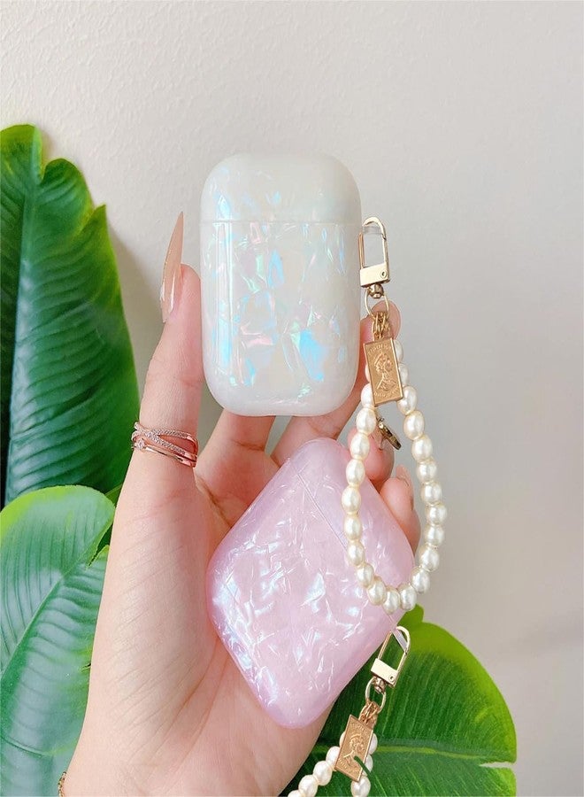 Olytop for Cute Glitter Airpods 2/1 Gen Case with Cleaner Pen,Shell Pattern Airpods 2nd/1st Generation Cover Protective Skin Girl Women with Luxury Pearl Keychain for Apple iPod 2nd/1st Gen - Pink - Image 3