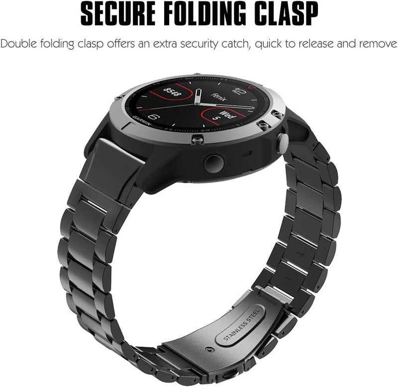 MoKo Band Compatible with Garmin Fenix 766 Pro55 PlusEpix Gen 2Forerunner 945935Approach S62S60Quatix 6Instinct 2MARQ 22mm Quick Fit Stainless Steel Metal Replacement Watch Band Black - Image 3